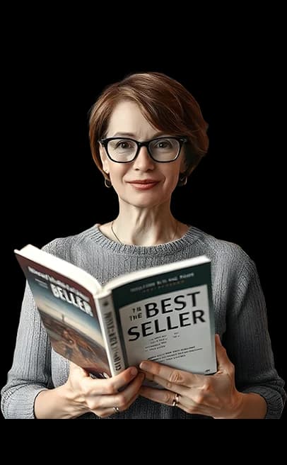 Author holding a book titled The Best Seller